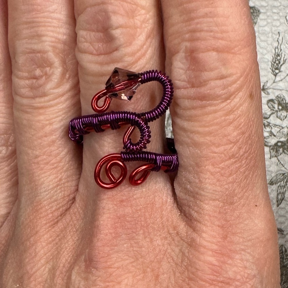 Adjustable wire wrap ring red and purple  Handmade - Picture 3 of 9